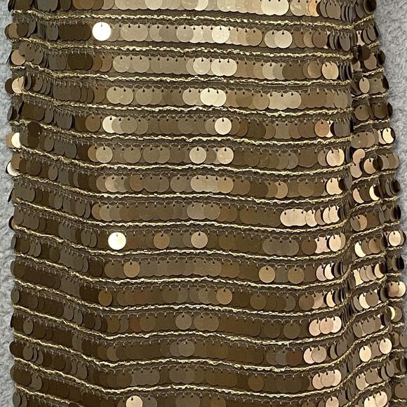 New BCBG Sequin Gold NYE Bronze Iman Mini Dress Small Coin Criss Cross Back NWT - Picture 4 of 14